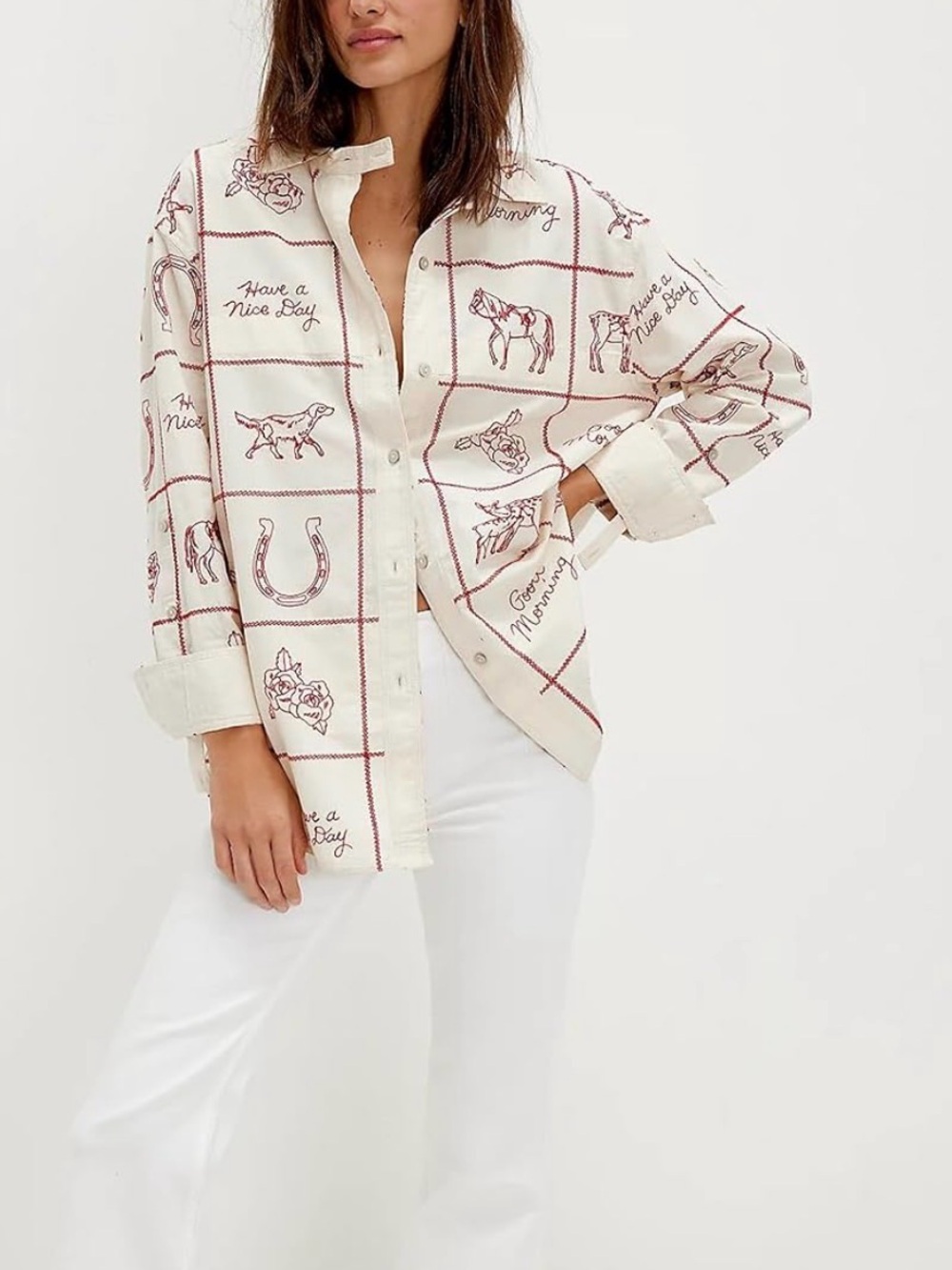 Button-Up Shirt with Western Print